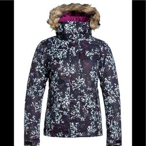 Roxy Black and White Puffer Jacket with Fur Hood